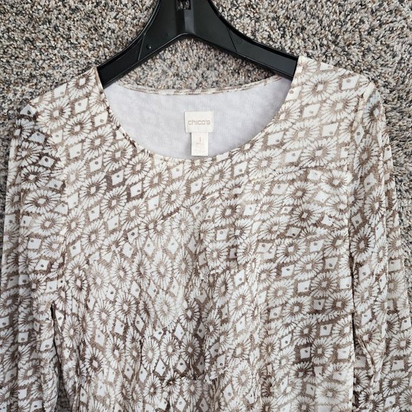Chicos Top Womens 1 US Medium Beige Ruffle Mesh Lined Stretch Casual Ladies - Picture 4 of 7